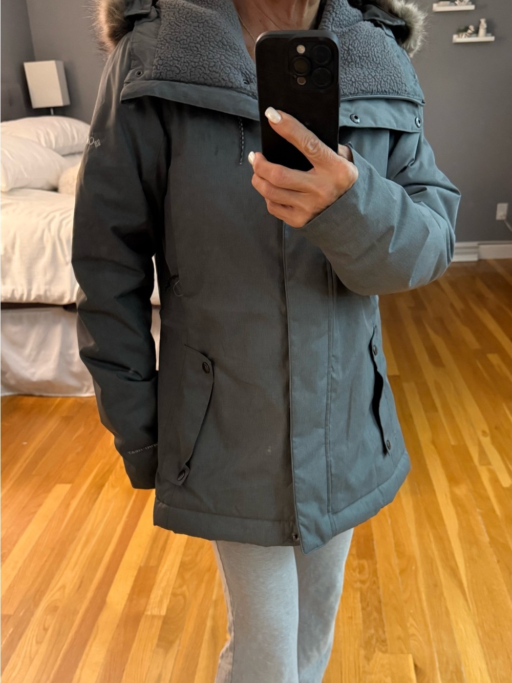 Women's Gray Ski Parka with Faux-Fur Hood